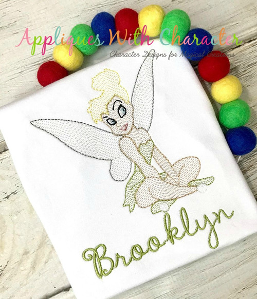 Sitting Tinkerbell Sketch Embroidery Design