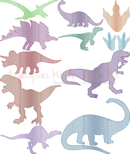 Dinosaurs Silhouette Sketch Embroidery Set