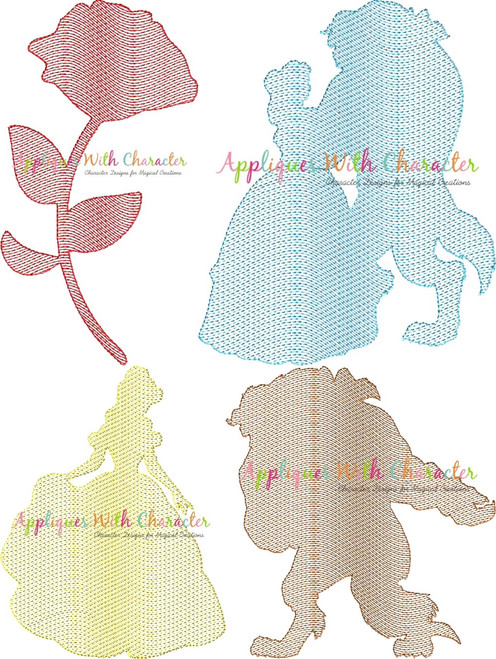 Beauty and the Beast Sketch Embroidery Design Set