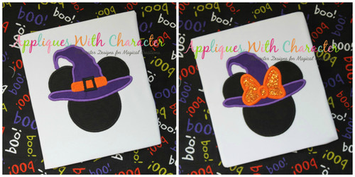 Minnie and Mickey Mouse Witch Hat Applique Design Set