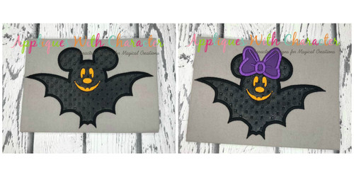 Minnie and Mickey Mouse Bat Halloween Applique Design Set