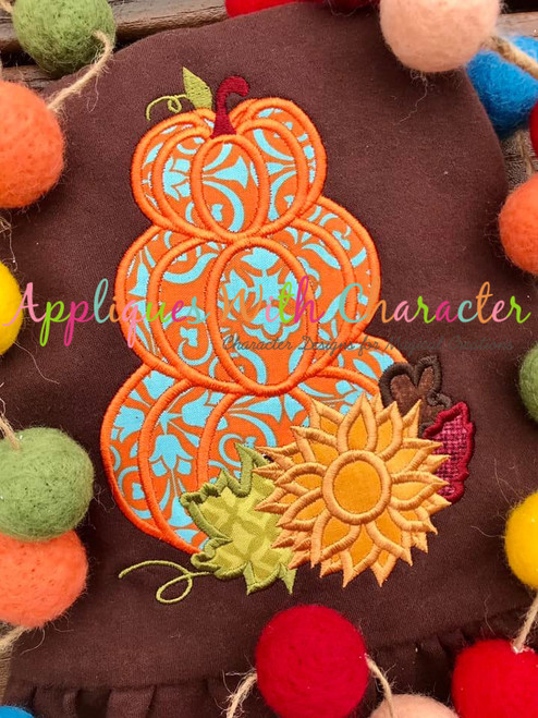 Stacked Pumpkin Applique Embroidery Design