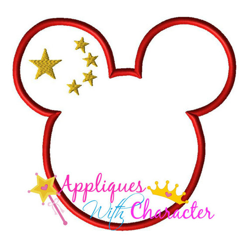 Chinese China Flag Mr Mouse Head Epcot  Applique Design