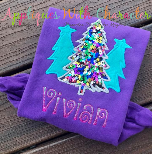 Three Trees Christmas Applique Embroidery Design