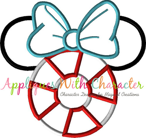 Life Preserver Cruise Minnie Mouse Ears Bow Applique Design