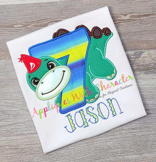 Dinosaur Seven Birthday Applique Design 