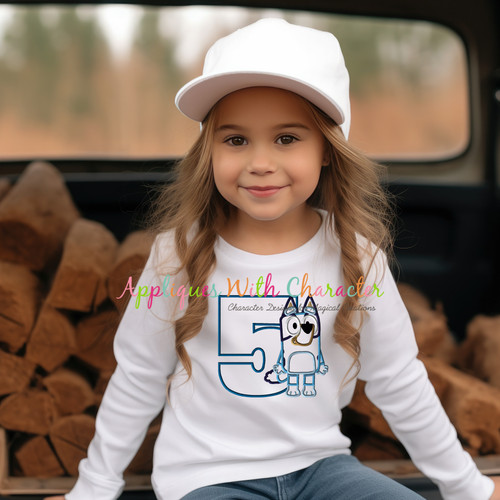 Bluey the Dog Number Five Applique Design