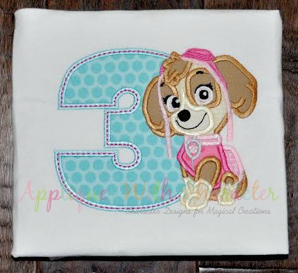 Paw Patrol Skye Number Three Applique Design