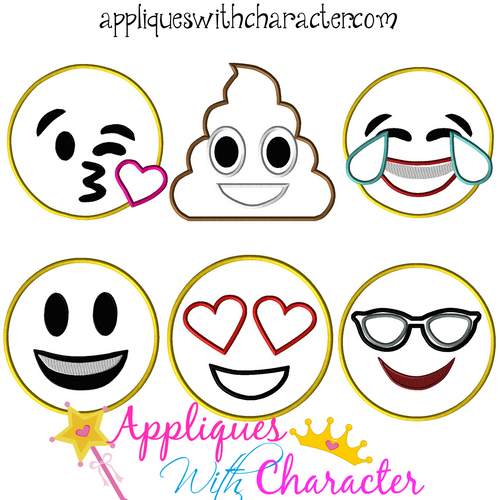 Emoji Applique Embroidery Design Set of 6