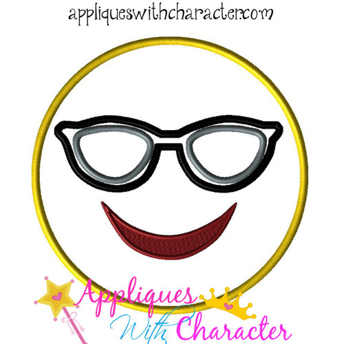 Sunglasses Emoji Applique Embroidery Design