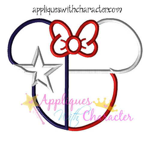 Texas Flag Minnie Mouse Head Epcot Applique Design