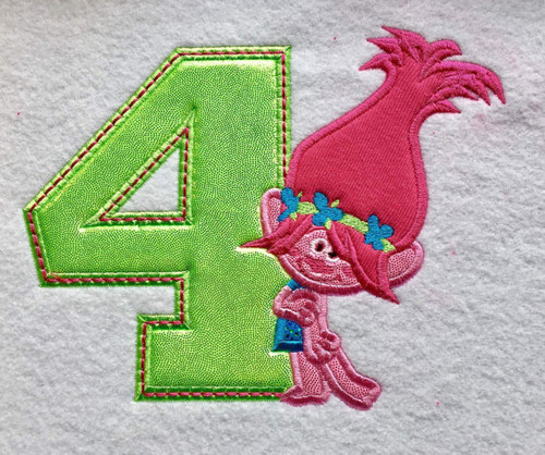 Trolls Poppy Number Four Applique Design
