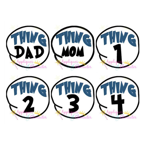 Cat Hat Thing 1-4 Mom Dad Circle Applique Set