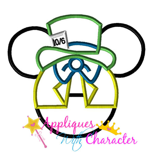 Alice Mister Hatter Mr Mouse Head Applique Design