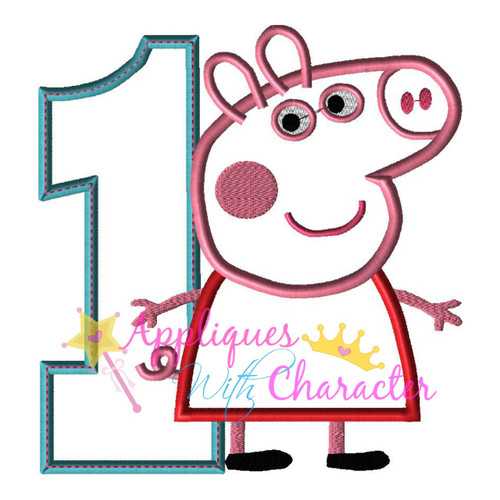 Peppa Pig Number ONE Applique Embroidery Design