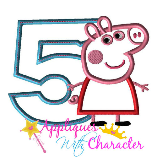 Peppa Pig Number FIVE Applique Embroidery Design