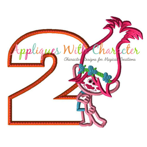 Trolls Poppy Number Two Applique Embroidery Design