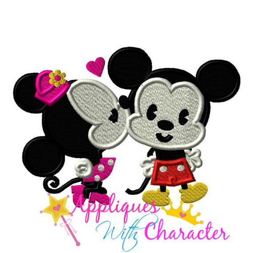Kissing Mickey Minnie Mouse Applique Design