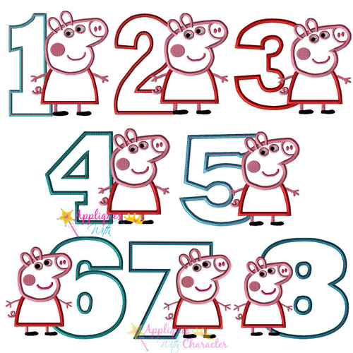 Pepper Pig Number 1-8 Applique Design Set