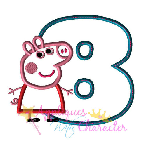 Peppa Pig Number Eight Applique Embroidery Design
