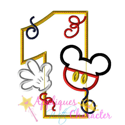 Mickey Mouse Number One Applique Embroidery Design