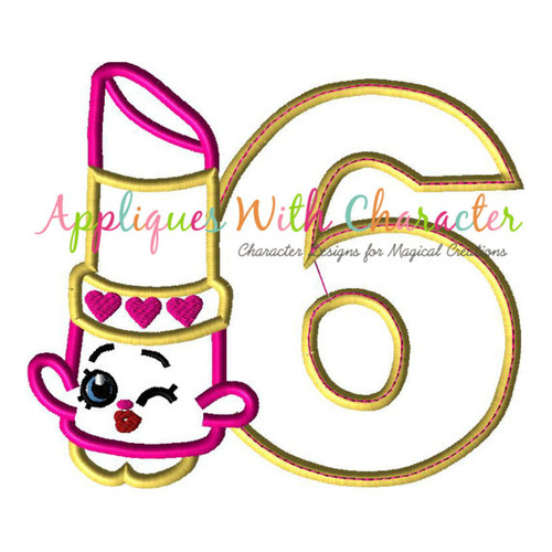 Shopkin Lippy SIX Applique Design