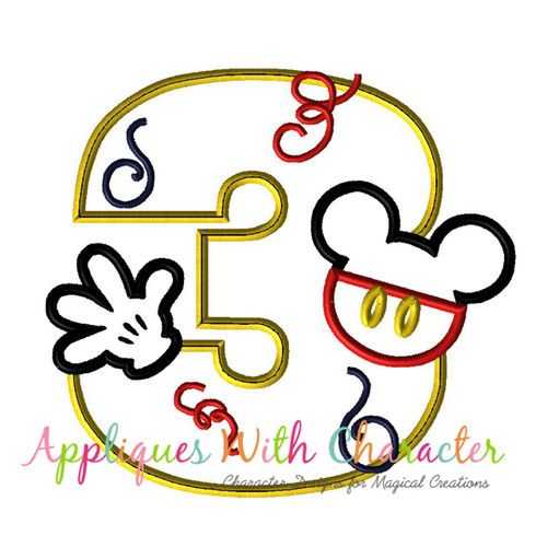 Mickey Mouse Number Three Applique Design