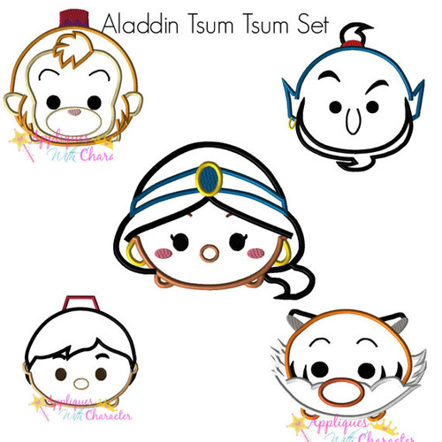 Princess Jasmine, Raja, Aladdin, Genie, Abu Tsum Tsum Applique Design