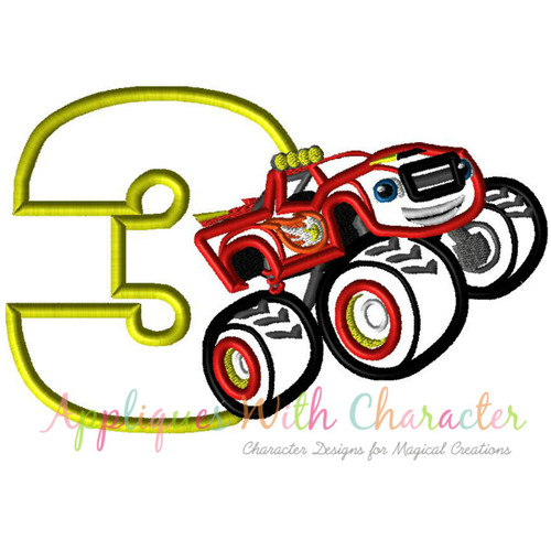 Blaze Monster Truck Three Applique Design