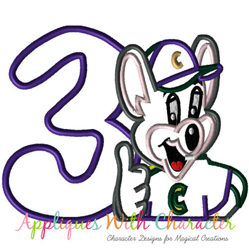 Chuck E Cheeze Three Applique Design