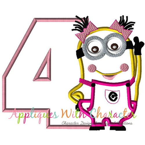 Minion Girl Number Four Applique Embroidery Design