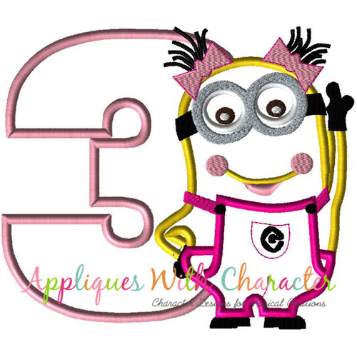 Minion Number Girl Three Applique Design