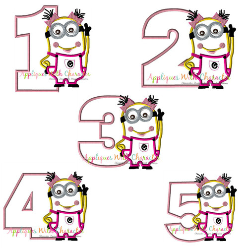 Minion Girl Number Applique Embroidery Design Set