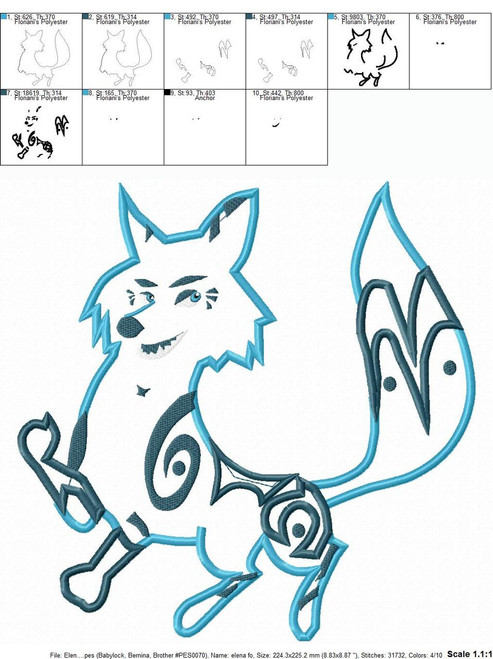 Elena Zuzo Fox Applique Embroidery Design