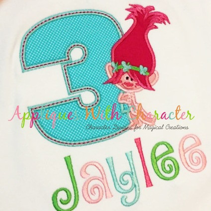 Trolls Poppy Number Three Block Applique Design