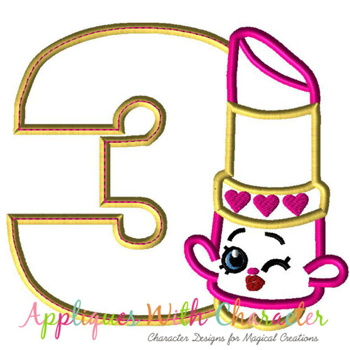 Shopkin Lippy Three Applique Embroidery Design
