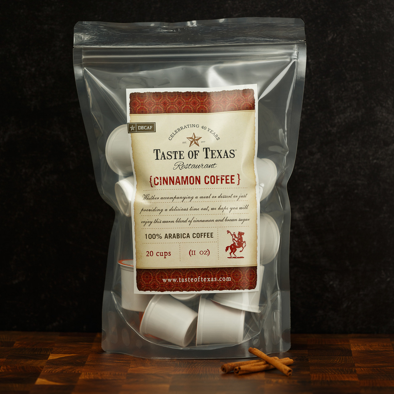 Taste of Texas Cinnamon Decaf Coffee KCups Taste of Texas