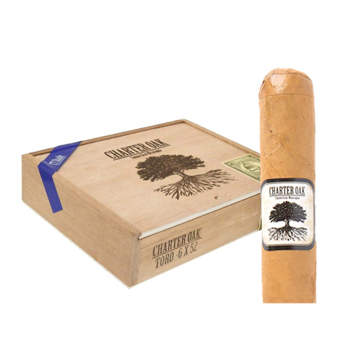 Charter Oak Connecticut Petit Corona Cigars - Box of 20 from the Foundation Charter Oak line by Foundation Cigars displayed with band and wrapper detail