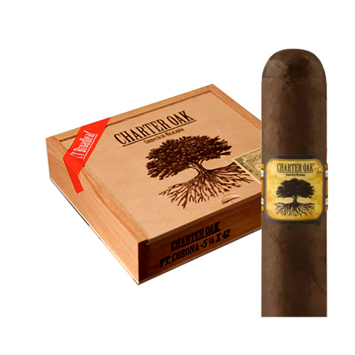 Charter Oak Maduro Toro Cigars - Box of 20 from the Foundation Charter Oak line by Foundation Cigars displayed with band and wrapper detail