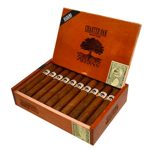 Charter Oak Habano Lonsdale | Handmade Cigars 20 from the Foundation Charter Oak line by Foundation Cigars displayed with band and wrapper detail