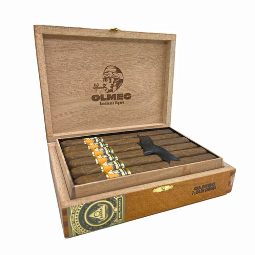 Olmec Claro Double Corona Cigars from the Foundation Olmec Claro line by Foundation Cigars displayed with band and wrapper detail