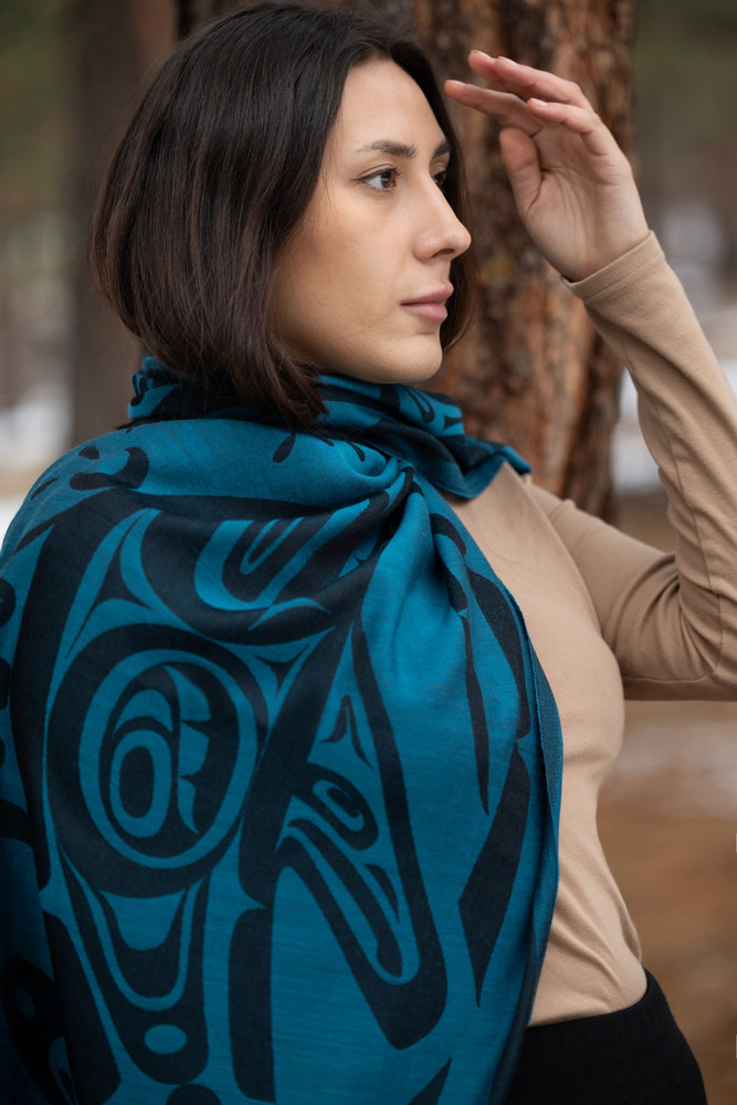 Corrine Hunt Eagle Whale Silk Wool Shawl Corrine Hunt Eagle Whale Silk Wool Shawl