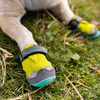 Ruffwear Singlke Grip Trex Boot in colour Lichen Green shown in dog