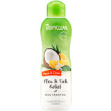 Tropiclean Flea & Tick Relief Shampoo bottle with natural ingredients