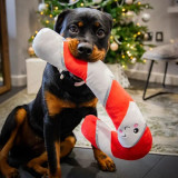 Cupid & Comet Candy Cane Christmas dog toy plush with rope core with dog
