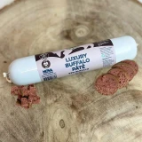 Buffalo pâté for dogs sliced from the roll