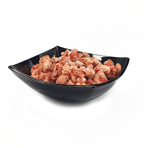 The RAW Factory Chicken & Beef Mince, showing the food served in a bowl from side