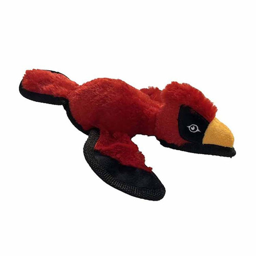 Steel Dog Ruffian Cardinal plush dog toy with tennis ball and crinkle, designed for moderate chewers