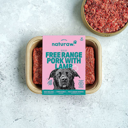 Naturaw Free Range Pork with Lamb 500g – Natural, grain-free, and poultry-free raw dog food, available at K9 Active in Dunfermline.