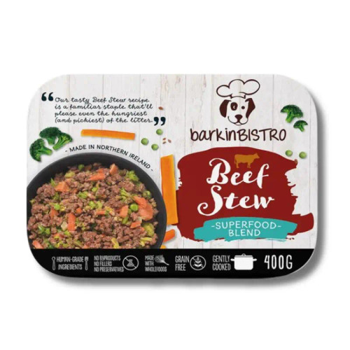 barkinBISTRO Beef Stew Fresh Cooked 400g dog food pack